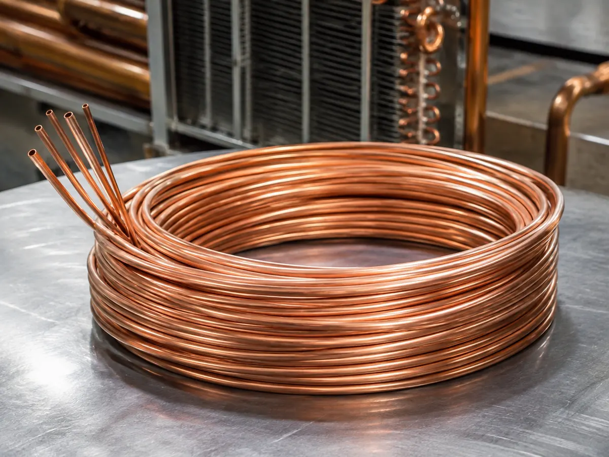 OD 6 mm copper tube coil beside heat-exchange equipment