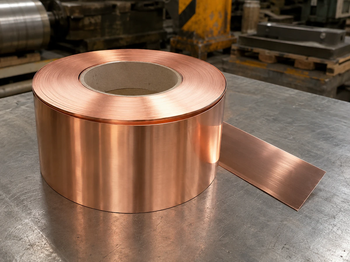 0.20 mm copper strip coil on workshop table