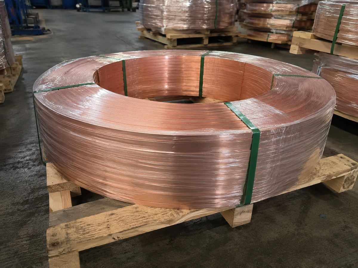 0.10 mm copper strip coil packed on pallet for storage