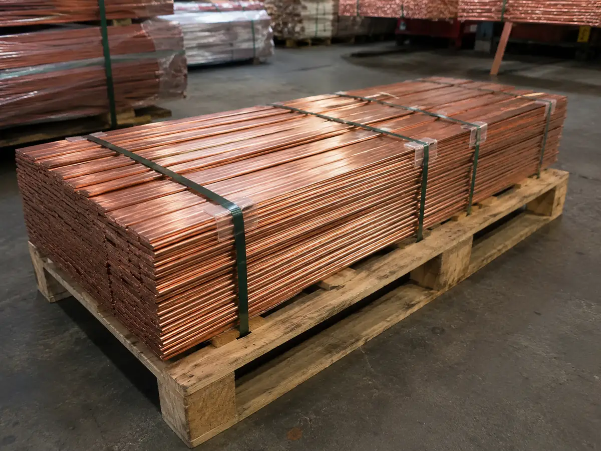 HONGYUAN 10 × 3 mm copper busbar narrow flat bars, processed bars and pallet bundles