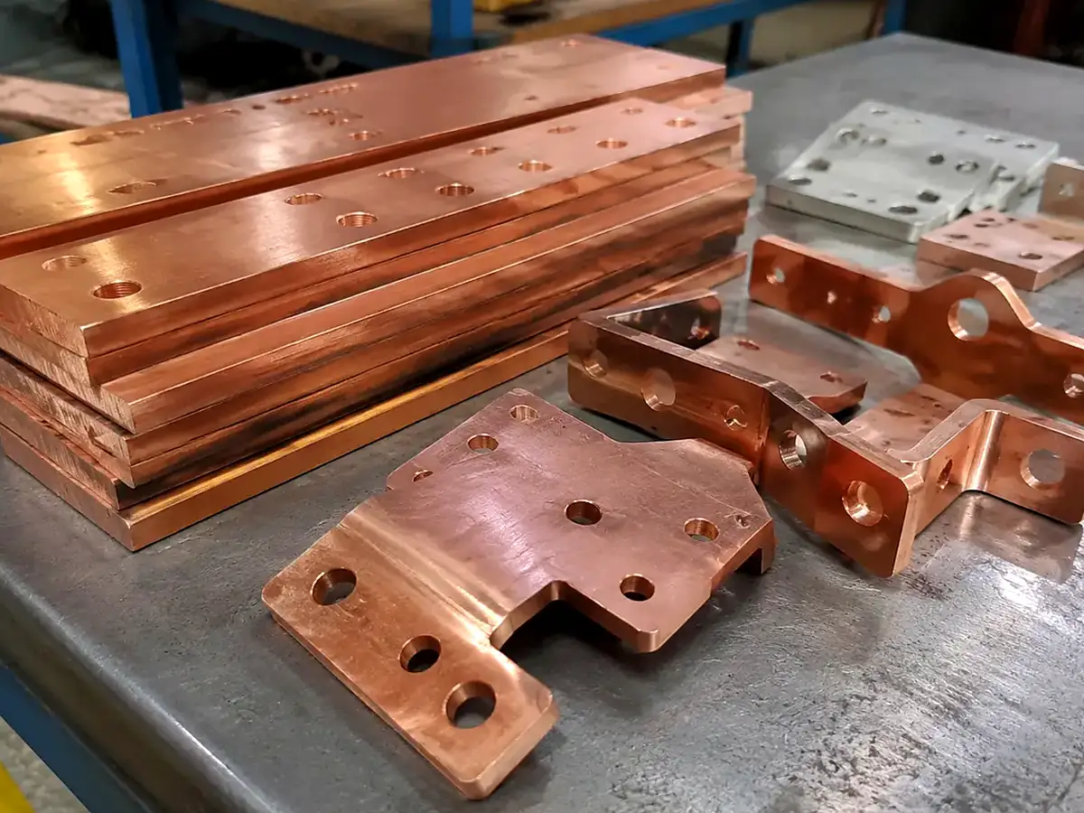 HONGYUAN punched and machined copper busbar components with hole patterns