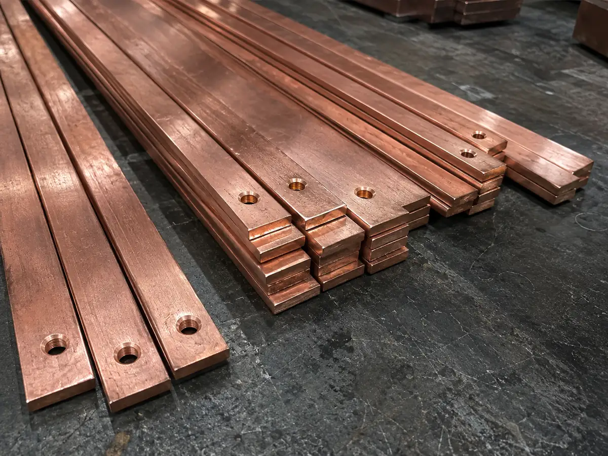 HONGYUAN 10 × 3 mm copper busbar narrow flat bars, processed bars and pallet bundles