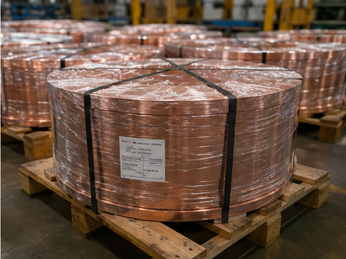 1.00 mm copper strip coils packed on pallets